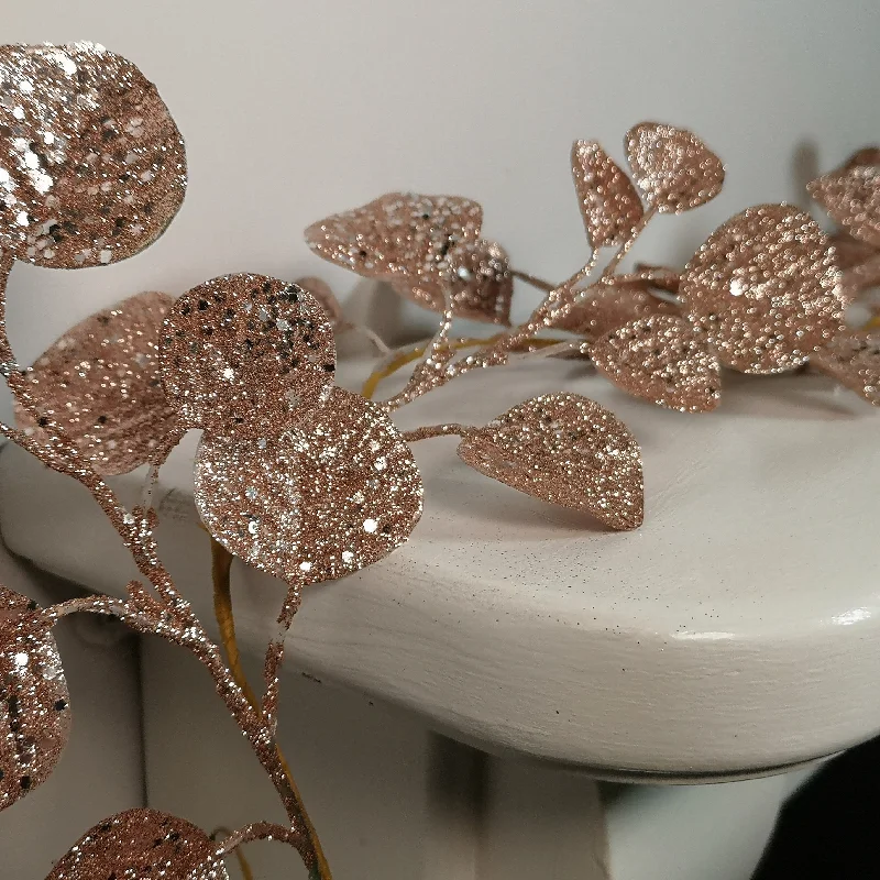 1.6m Rose Gold Glitter Eucalyptus Leaf Christmas Garland Decoration