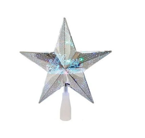 10" Color Changing "Merry Christmas" Silver Star Tree Topper