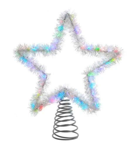 12" RGB LED Silver Tinsel Star Tree Topper