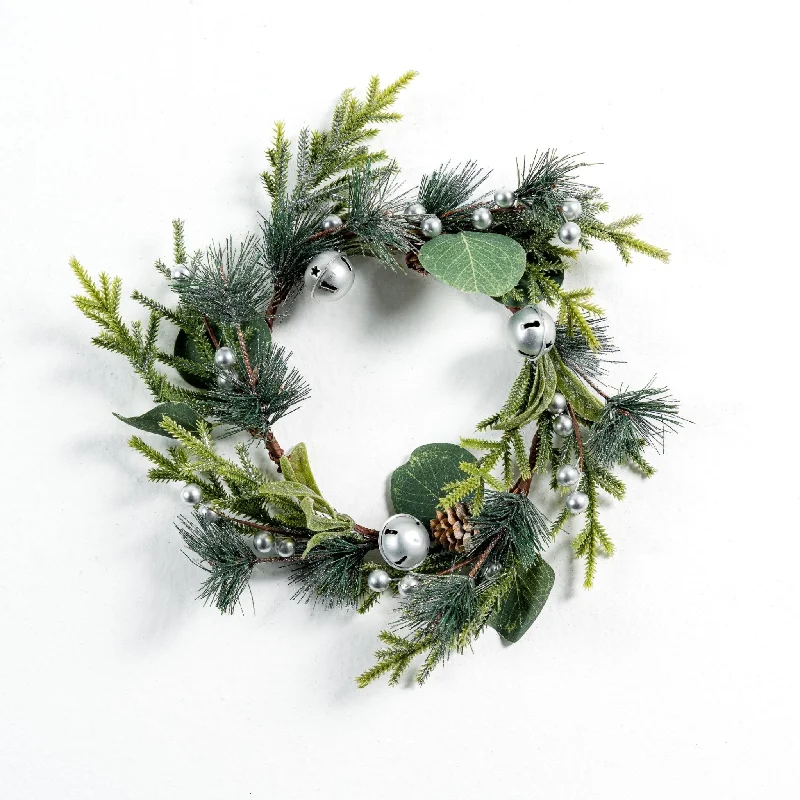 Candle Ring Wreath with Pinecone & Silver Bell