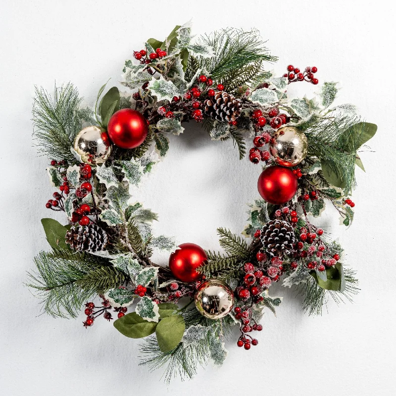 Red & Gold Ball Christmas Wreath with Red Berries