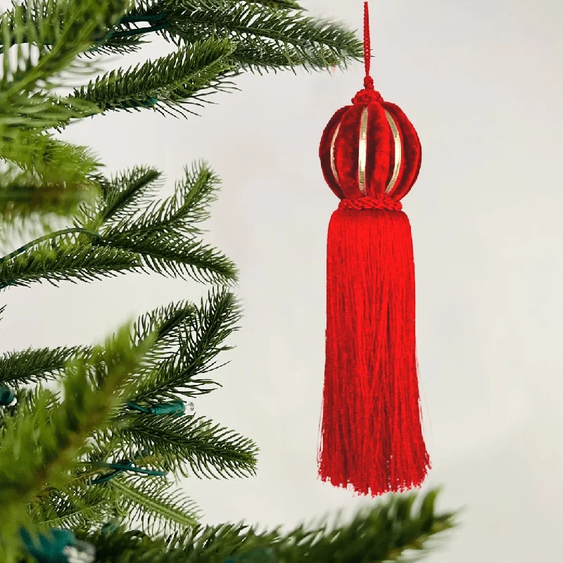 Small Red Tassel Ornament with Gold Lining