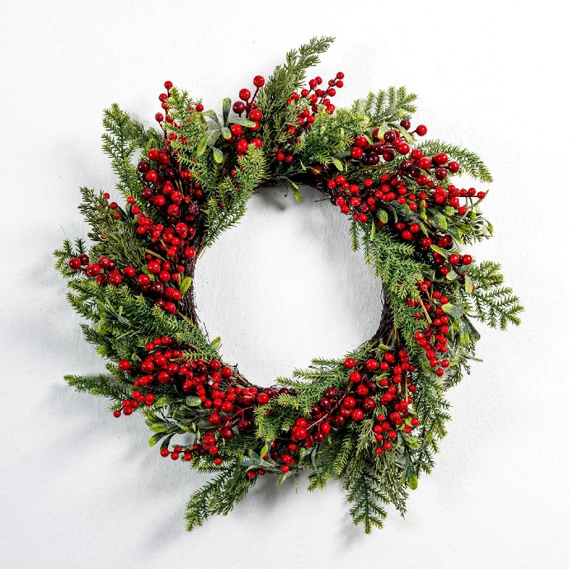 Traditional Christmas Pine Wreath with Red Berries and Mistletoe