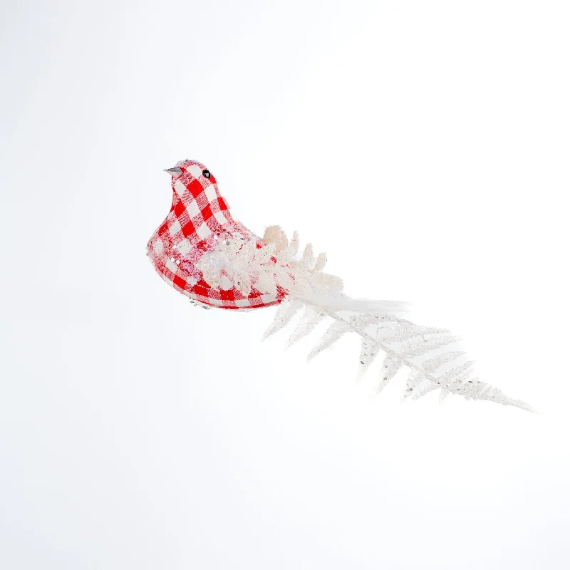 Red Checkered Bird Clip-On Ornament