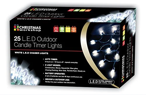 25 LED Battery Operated Chaser Candle String Lights with Timer - Bright White