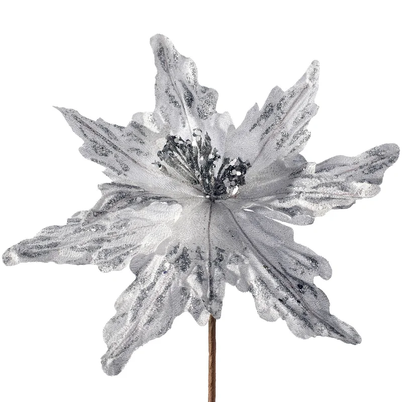 Artificial Poinsettia Flower, Silver, 30 cm