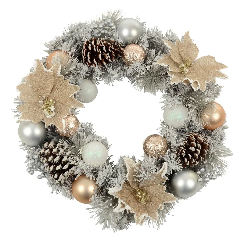 50cm Grey Snowy Wreath With Gold/Silver Decorations