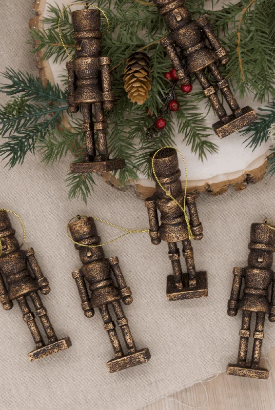 Bronze Nutcracker Glass Ornament Set (6 Pack)