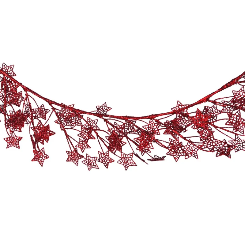 6FT Star Garland with Red Glitter