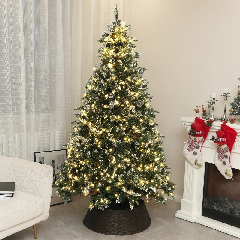 7ft Prelit Christmas Tree Artificial - White Frosted Green with LED Lights Multicoloured 1466 Tips