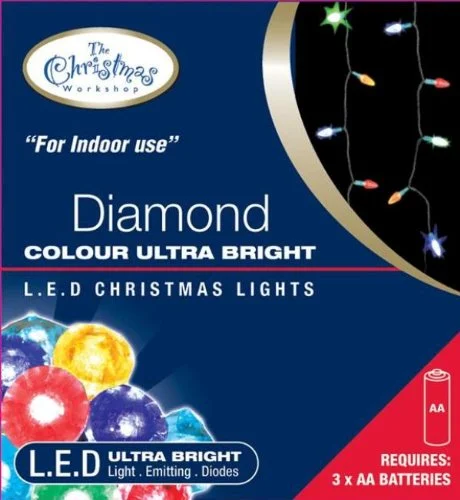 Battery Operated LED Fairy Lights COLOURED DIAMOND HEAD 10 Bulbs - Static