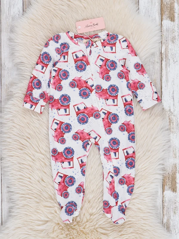 Bright Red Tractor Footed Sleeper Pajamas