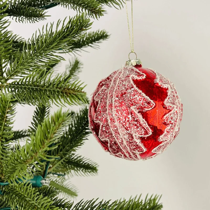 Red Ball Ornament with White Motifs