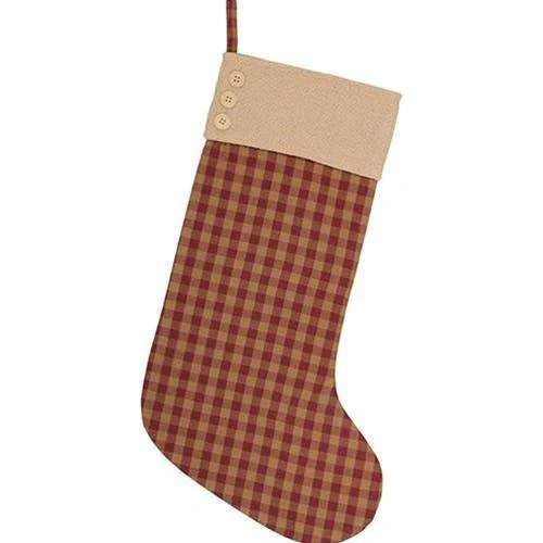 Burgundy Check Button Stocking, 12x20