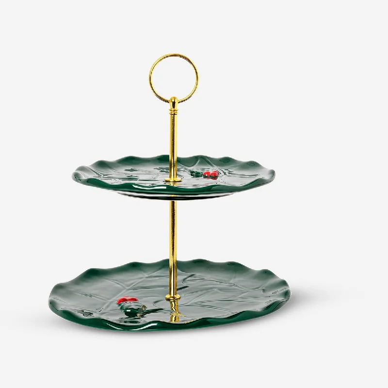 Cake stand with embossed holly pattern