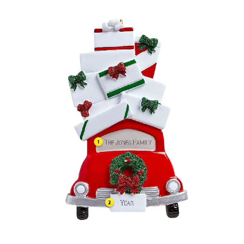 Personalized Car Stacked with Gifts Ornament