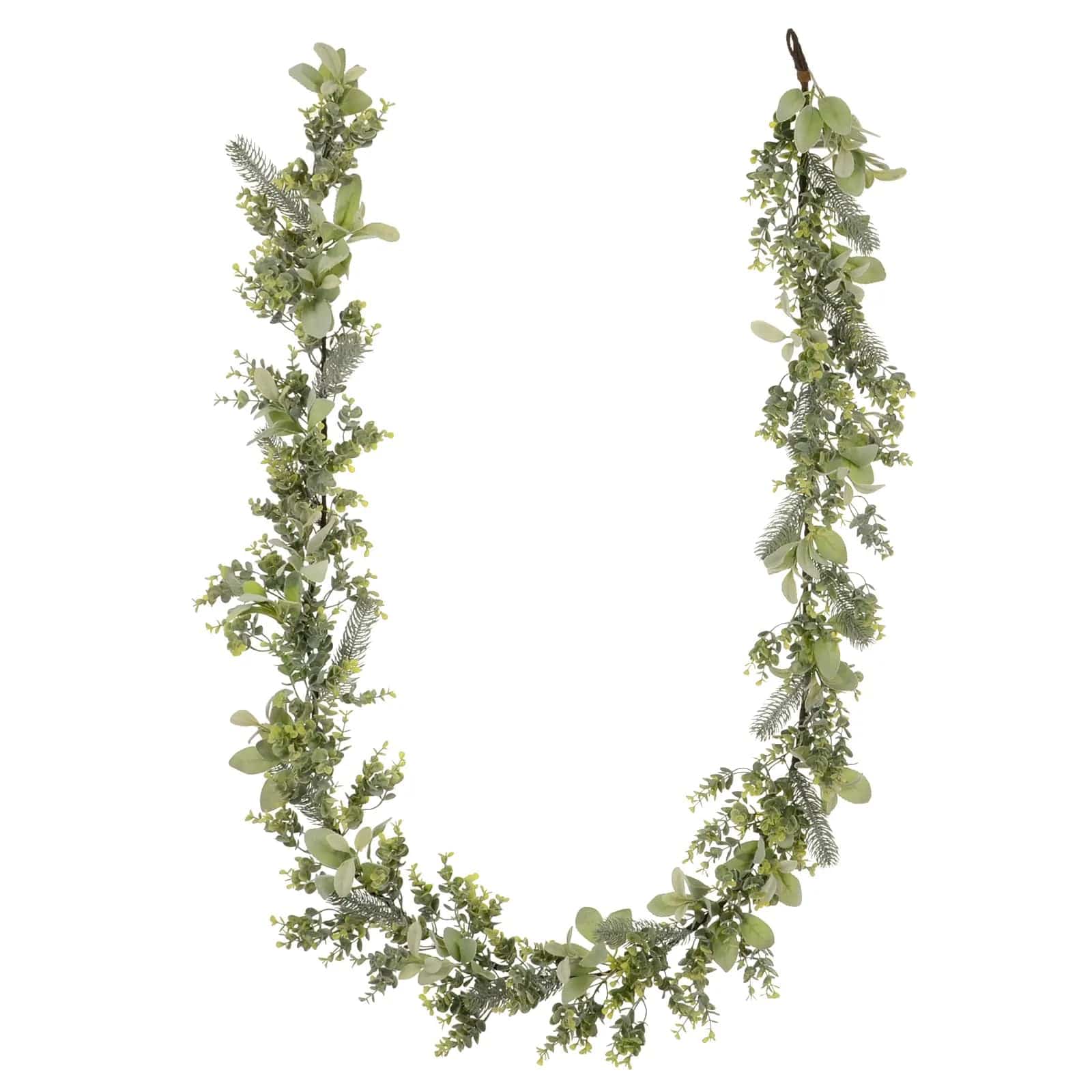 Christmas Garland Pale Green Frosted Foliage Mixed Leaves 2.7m 9ft