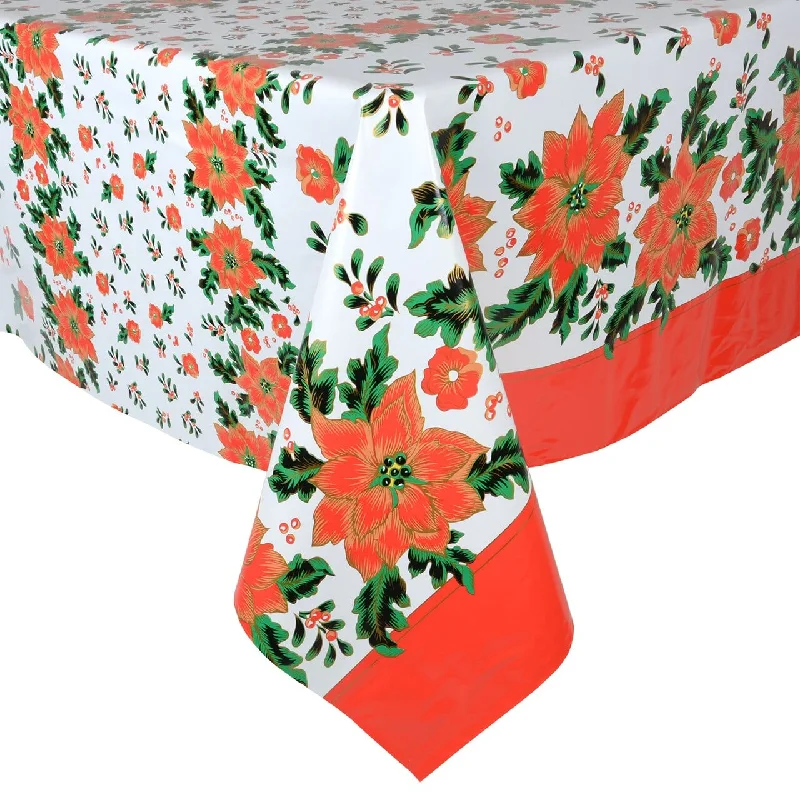 Christmas Poinsettia Design Large Tablecloth Wipe Clean PVC Vinyl Table Cover