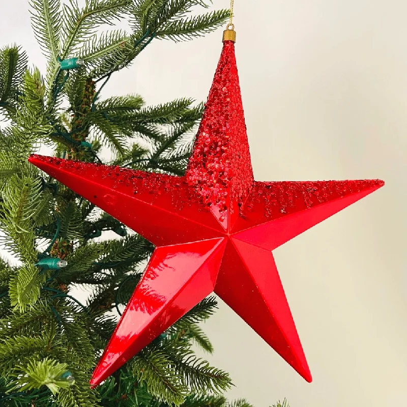 Red Matte & Glitter Star Ornament