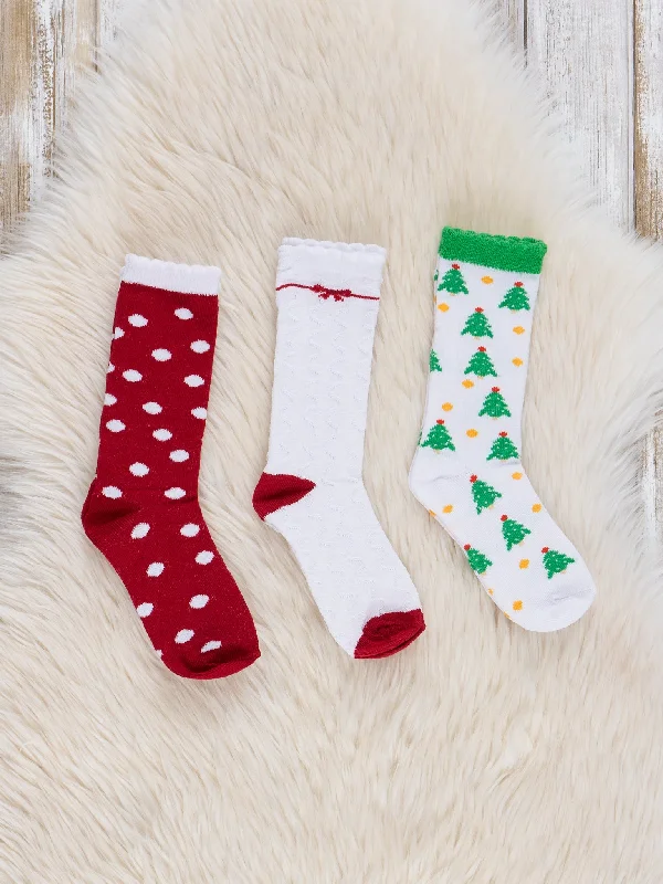 Christmas Scallop Hem Knee Socks - 3 Pack