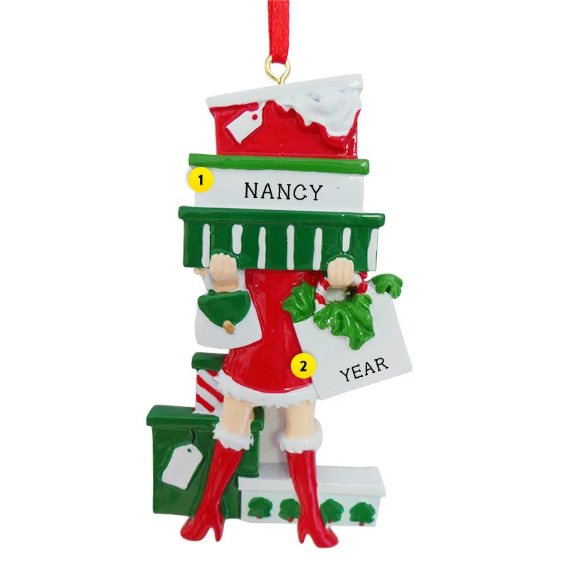 Personalized Christmas Shopper with a Pile of Presents Ornament