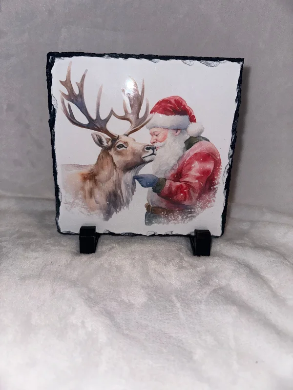 Christmas Slate Gift Santa and reindeer