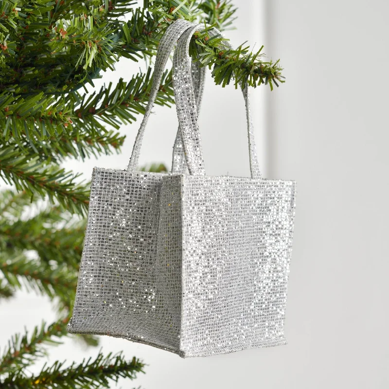 Silver Glitter Handle Bag Ornament