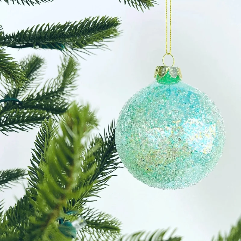 Sea Green Crystal Ball Ornament with Sugar Beads