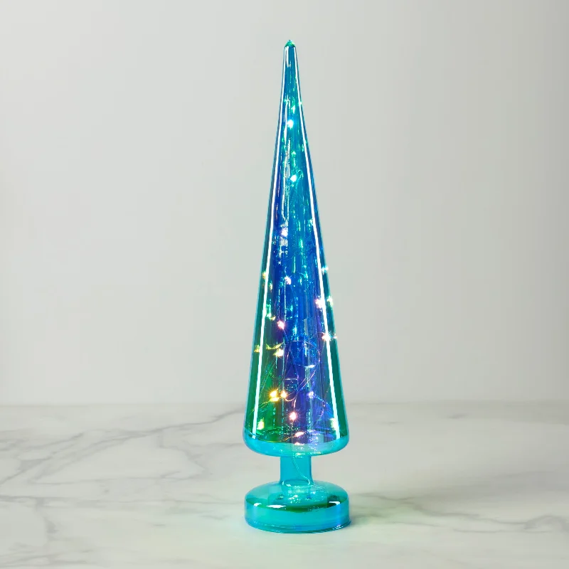 LED Lit Teal Glass Holiday Tree