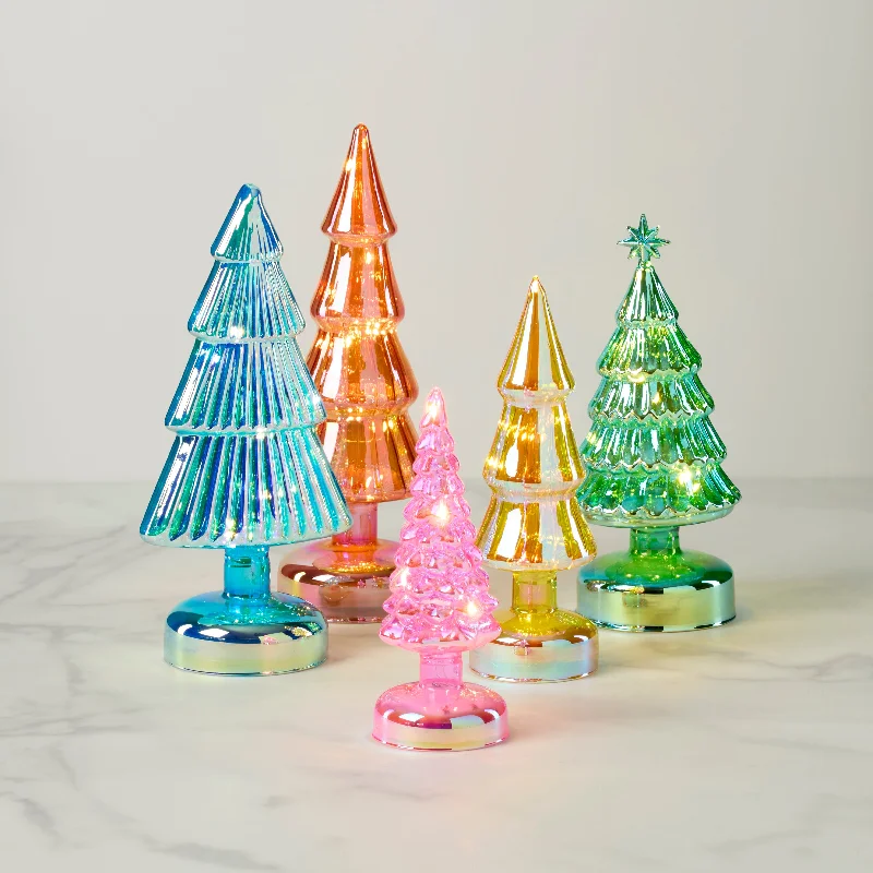 Small Multicolor LED Lit Holiday Trees 5-Piece Set