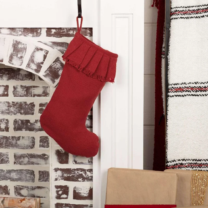 Festive Red Burlap Ruffled Stocking 11x15 VHC Brands