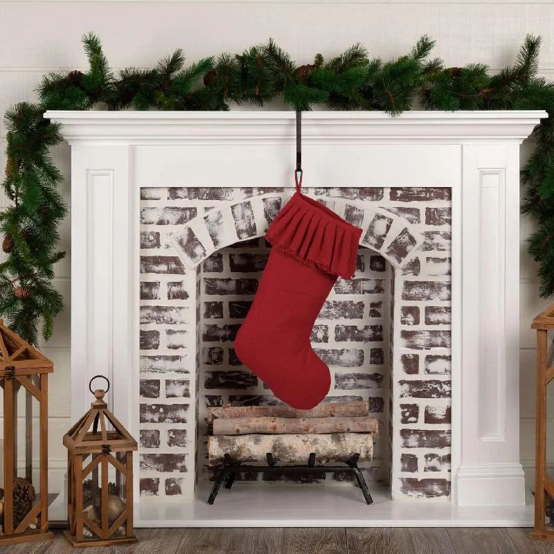 Festive Red Burlap Ruffled Stocking 11x20 VHC Brands