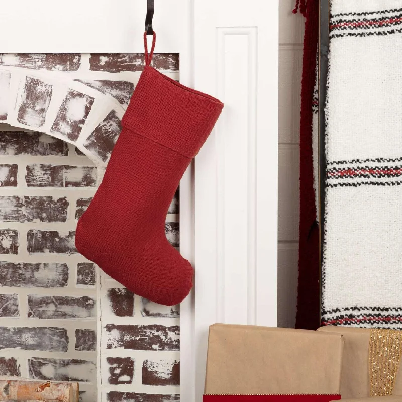 Festive Red Burlap Stocking 11x15 VHC Brands