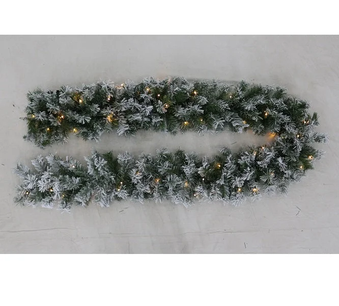 Garland <br> 9ft Pre Lit Flocked Garland (2.74m)