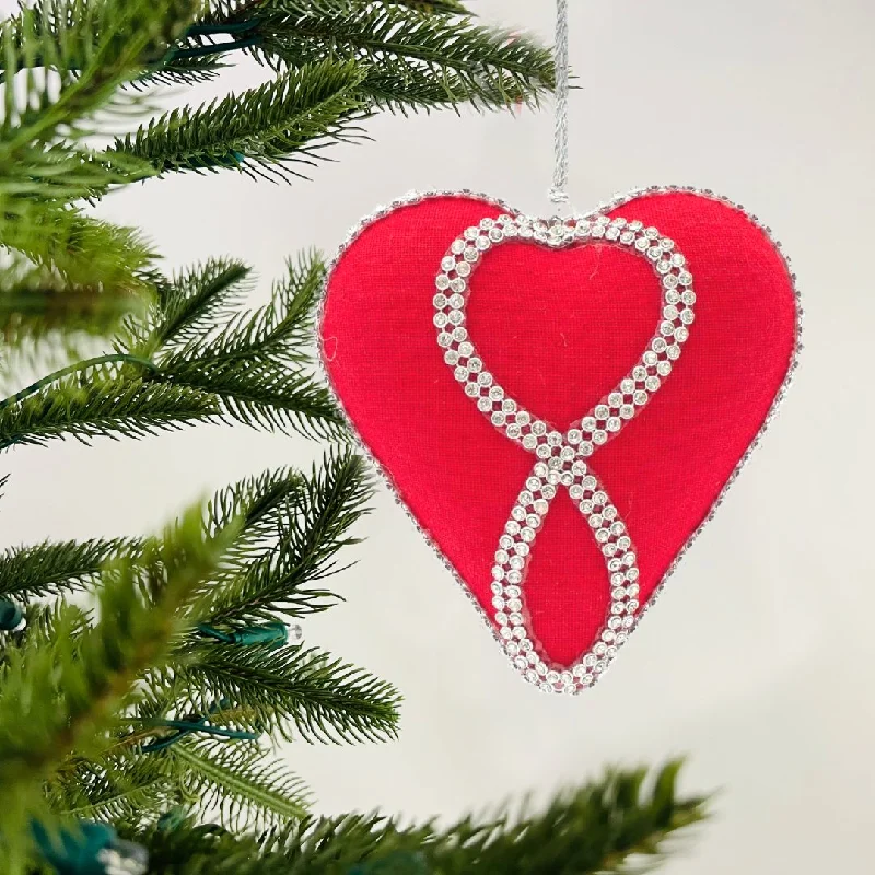 Red Fabric & Rhinestone Heart Ornament