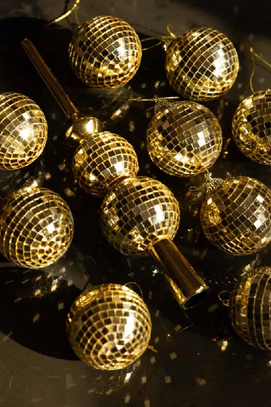 Gold Disco Ball & 10 Disco Ball Christmas Tree Decoration Set