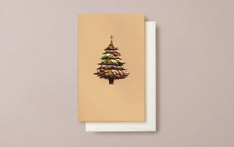 Gold on Gold Christmas Tree Slim Greeting Card