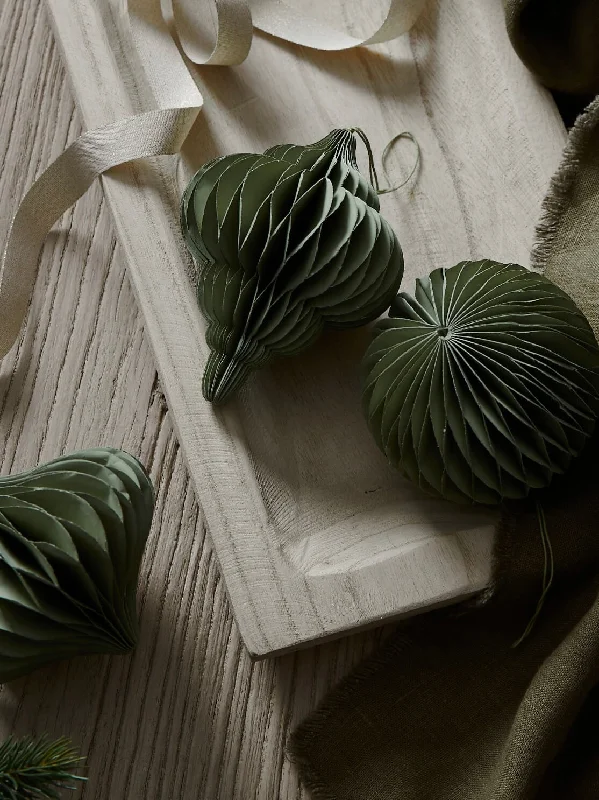 Set of 3 Green Paper Bauble Decorations