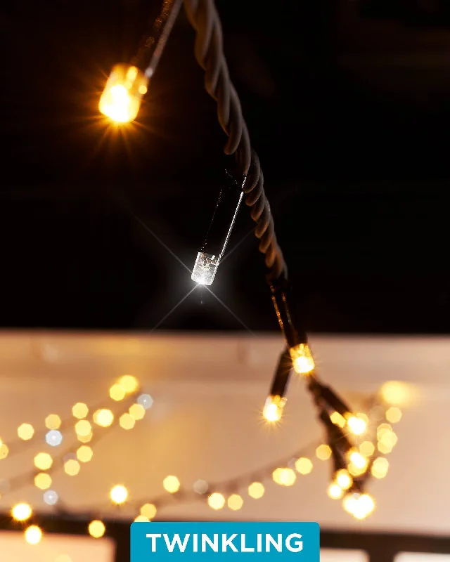 LINK PRO Twinkle LED String Lights, Black Cable, Warm White / White