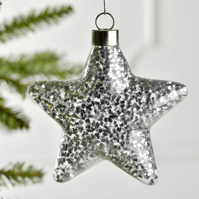 Silver Glitter Gilded Star Ornament