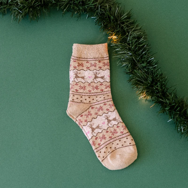 LMSS® CREW SOCKS - Cream Reindeer