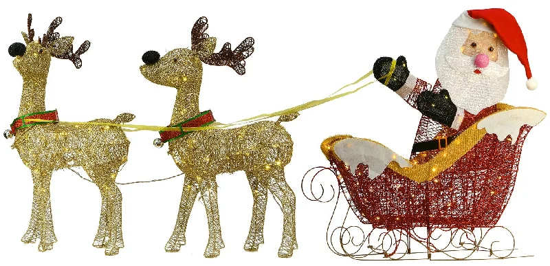 Pre-Lit Sisal Santa and Reindeer Outdoor Decoration