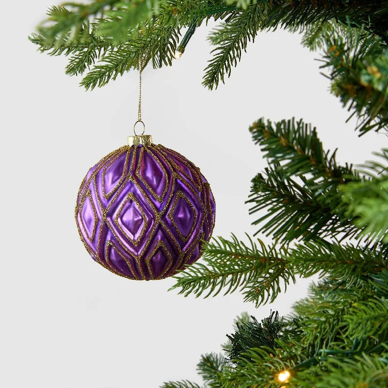 Purple Ball Ornament with Diamond Glitter Detailing