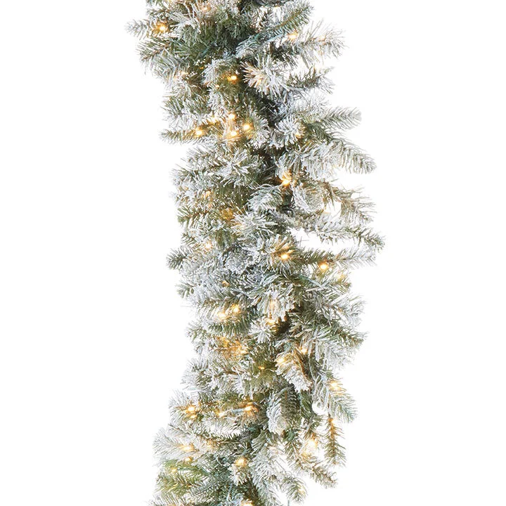 RAZ Greenery <br> 9' Pre-Lit Frosted Pine Garland (2.74m)