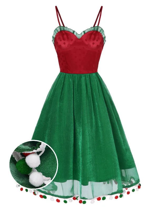 Red 1950s Christmas Polka Dot Mesh Dress