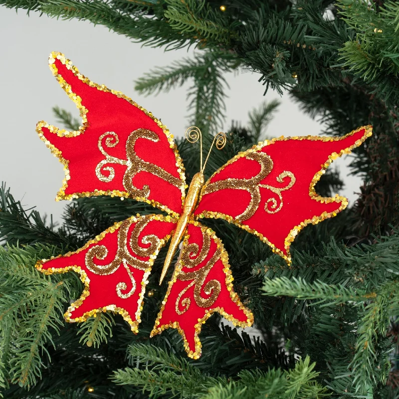 Red & Antique Gold Butterfly Clip-on Ornament