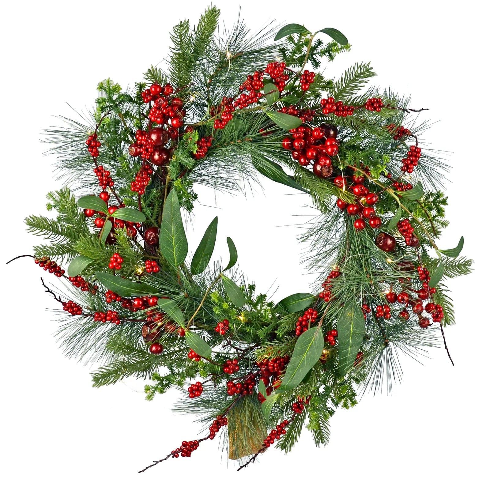 Red Berries Light Up Christmas Wreath Mixed Foliage 60cm