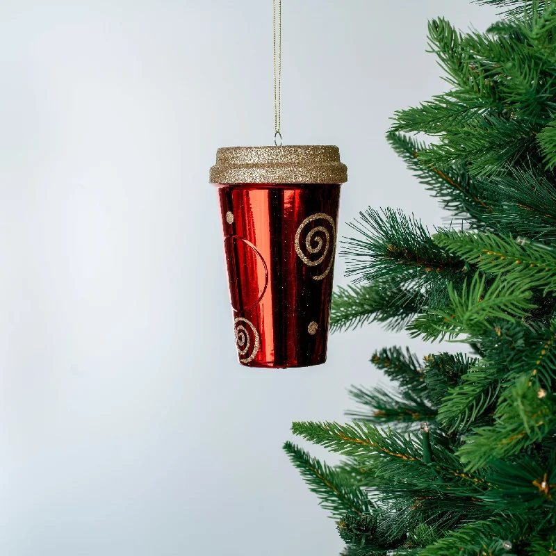 Red & Champagne Glitter Coffee Cup Ornament