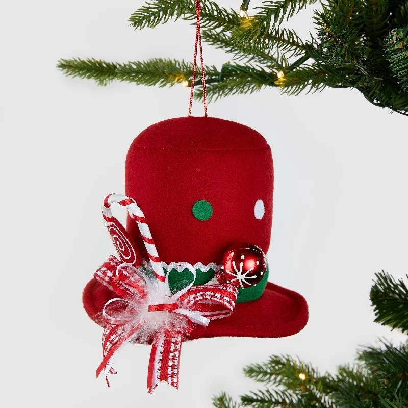 Red Christmas Hat Ornament with Candy Cane