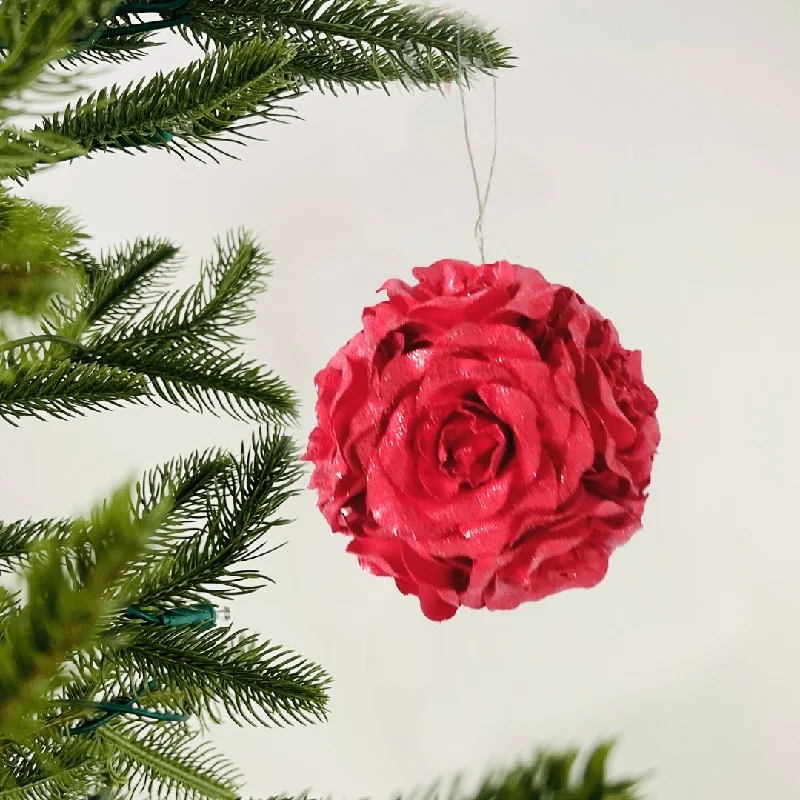 Red Glitter Rose Flower Ornament